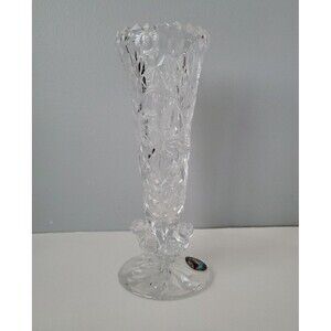 Hofbauer Vintage Crystal Glass Etched Birds Bud Vase Byrdes Collection 7 Inches